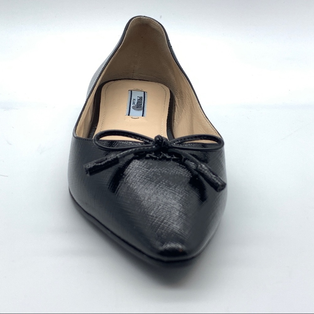 Vestaire - Prada Saffiano Bow Logo Pointed Ballet Flats - Picture 3 of 14